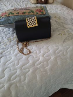 Black evening clutch purse  with gold  key chain  great for dinner date