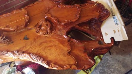 $12,000 Vintage Chinese Wood Tea Table Buddha Dragon with Chair