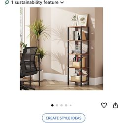 TUTOTAK Bookshelf, 5-Tier Tall Book Shelf, Narrow Bookcase for Small Space, DIY Stackable Bookshelf, for Living Room, Office, Study, Entryway, Industr