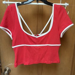 Maeve By Anthropologie Red Shirt With White Piping Size Small