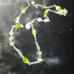 Green Crystal Necklace Worn 1 Time  36 Inch 