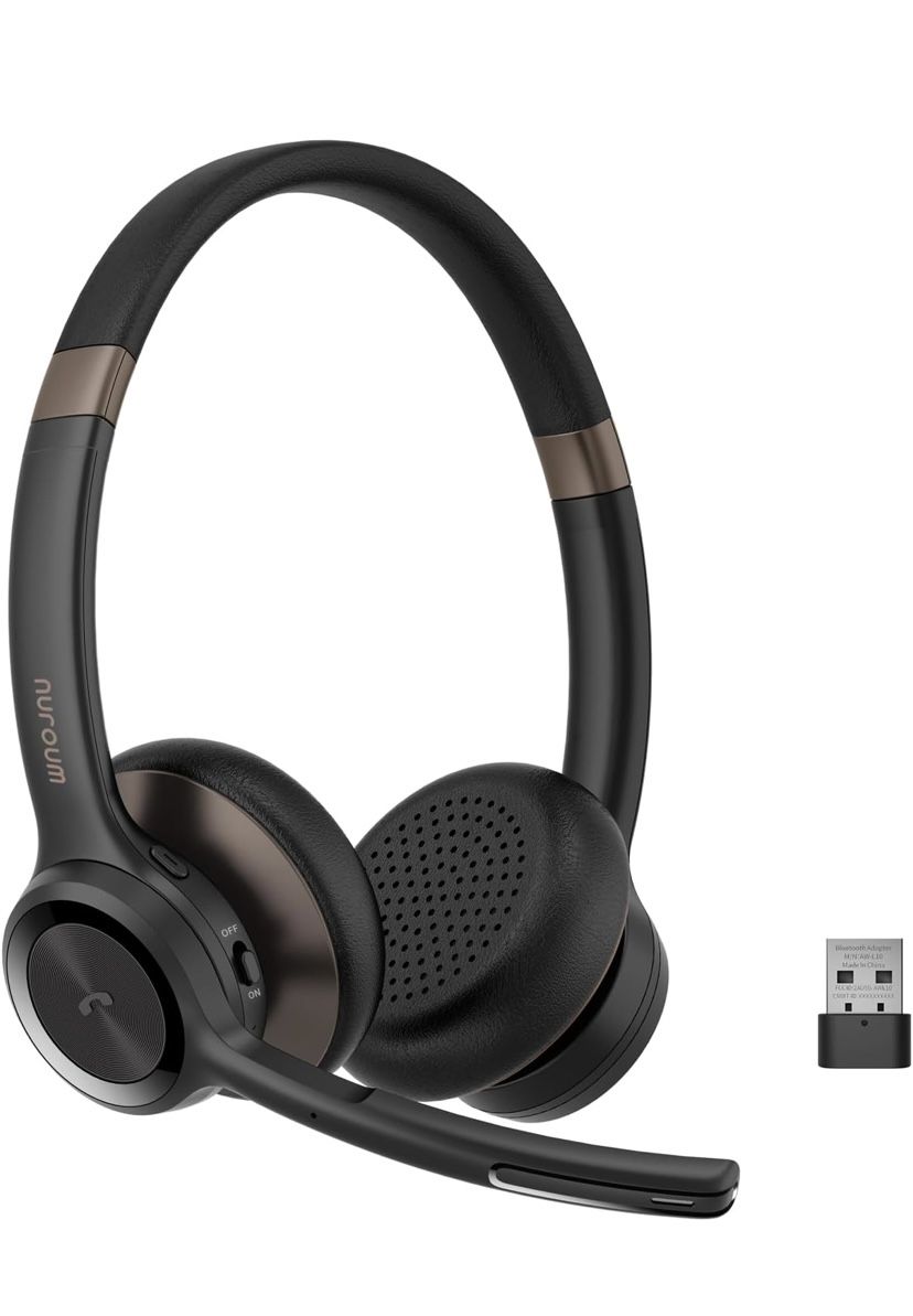 NUROUM Bluetooth Headset with Mic, Environmental Noise Canceling Microphones,On Ear Wireless Headset