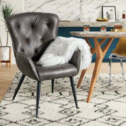 BFZ Modern Faux Leather Solid Print Comfy Armchair, Blackgrey