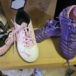 Little Girls Soccer Cleats And Birkenstocks, Slides