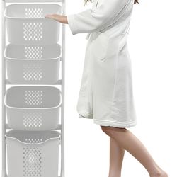4-Tier Laundry Hamper Sorter, Vertical Rolling Laundry Baskets 