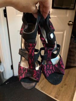 Pink and Black Lace Strappy Heels