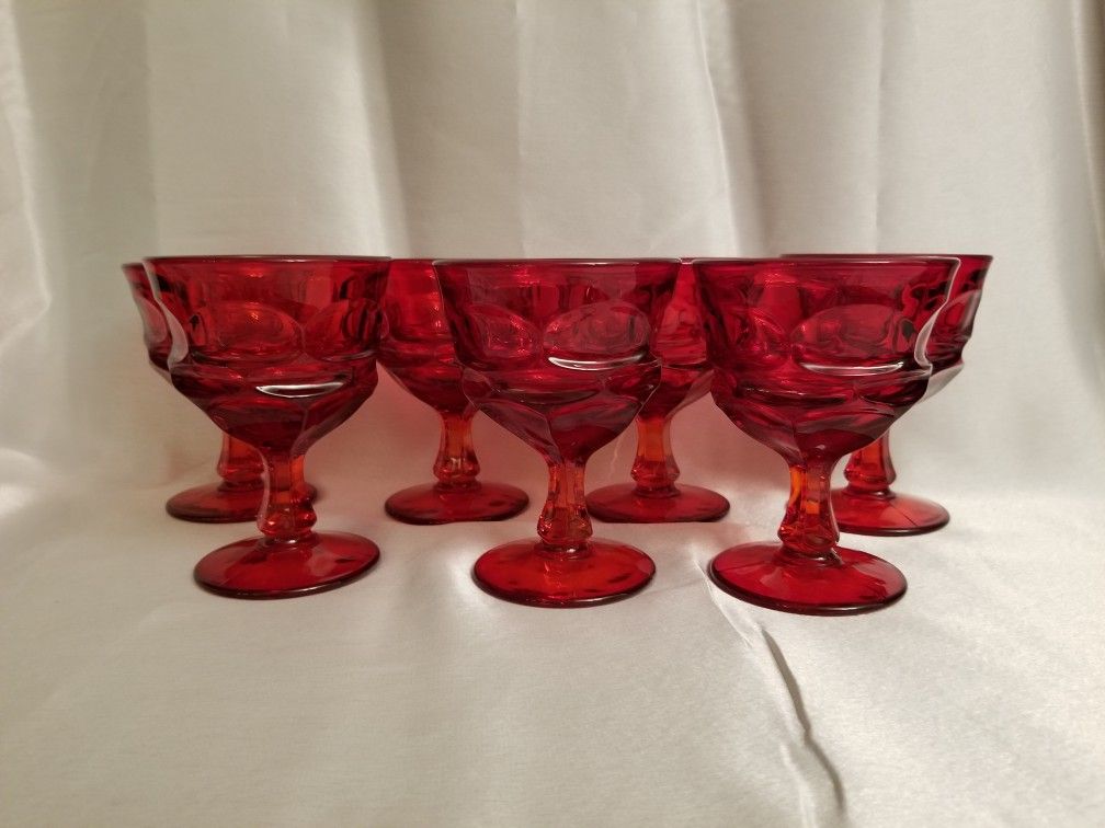 Vintage Fenton Ruby Red Glass Thumbprint Stemmed Compote/Fruit Cups (7)