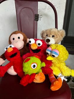 Sesame Street & Curious George Plush Toy Bundle, Elmo, Big Bird, Mattel, 6 Plush Toys