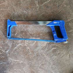 Durable hacksaw with a blue handle.