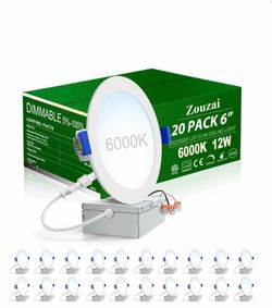 20 Pack 6 Inch Ultra-Thin LED Recessed Ceiling Light With Junction Box 6000K Cool White Adjustable Dimmable Can-Killer Downlight - ETL And Energy Star