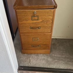 Oak file cabinet two drawers with key lock