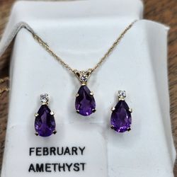 10 Karat Gold Amethyst Jewelry Set