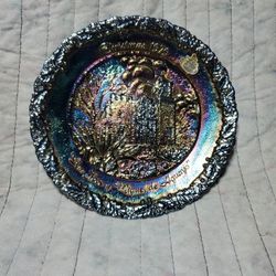 Vintage Fenton Christmas in American Carnival Glass plate Number 10- 1979 signed by Bill Fenton.