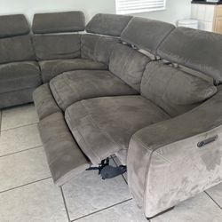 Gray Power Recliner Sectional Couch 