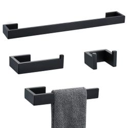 TNOMS 4 Pieces Bathroom Hardware Accessories Set Black Towel Bar Towel Holder Robe Hook Toilet Paper
