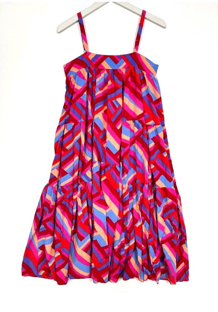abel the label midi dress geometric flowy tent pink blue size xs