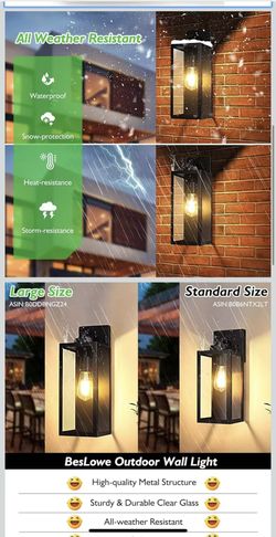 15.25” Large Size Outdoor Wall Light Fixture, 