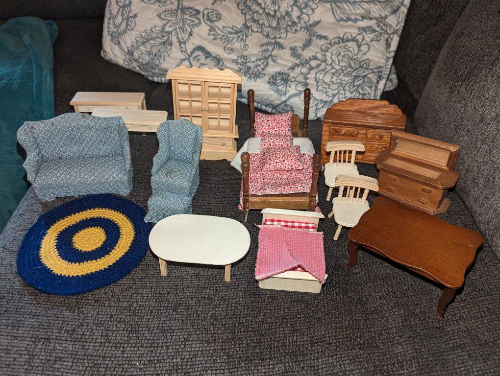 Vtg 20 PC 1:12 Scale Wooden Doll House Furniture 
