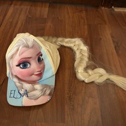 Disney Elsa Frozen Movie Child Baseball Cap With Blonde Hair Braid Girls