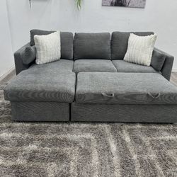 Gray Sectional Couch Pull Out Bed - Free Delivery 