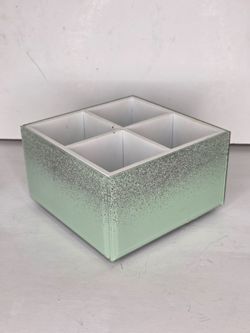 Mint Green Mirrored Swivel Desk Vanity Organizer Brush Holder Glitter Ombre
