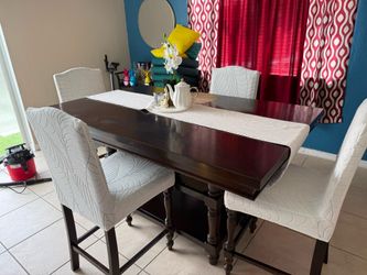 Counter Height Dining Table Set – 4 Upholstered Chairs