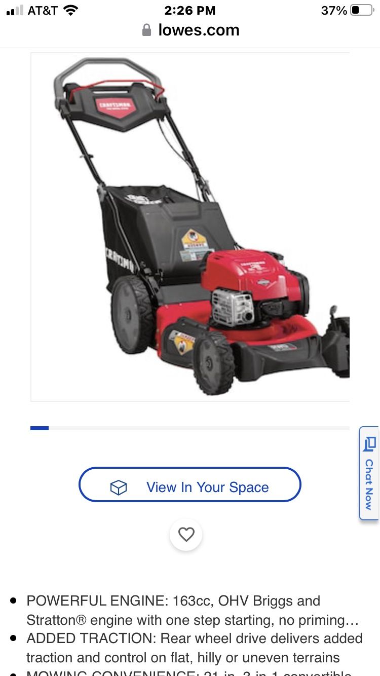 CRAFTSMAN M220 150cc 21in Gas Selfpropelled With Briggs, 40 OFF