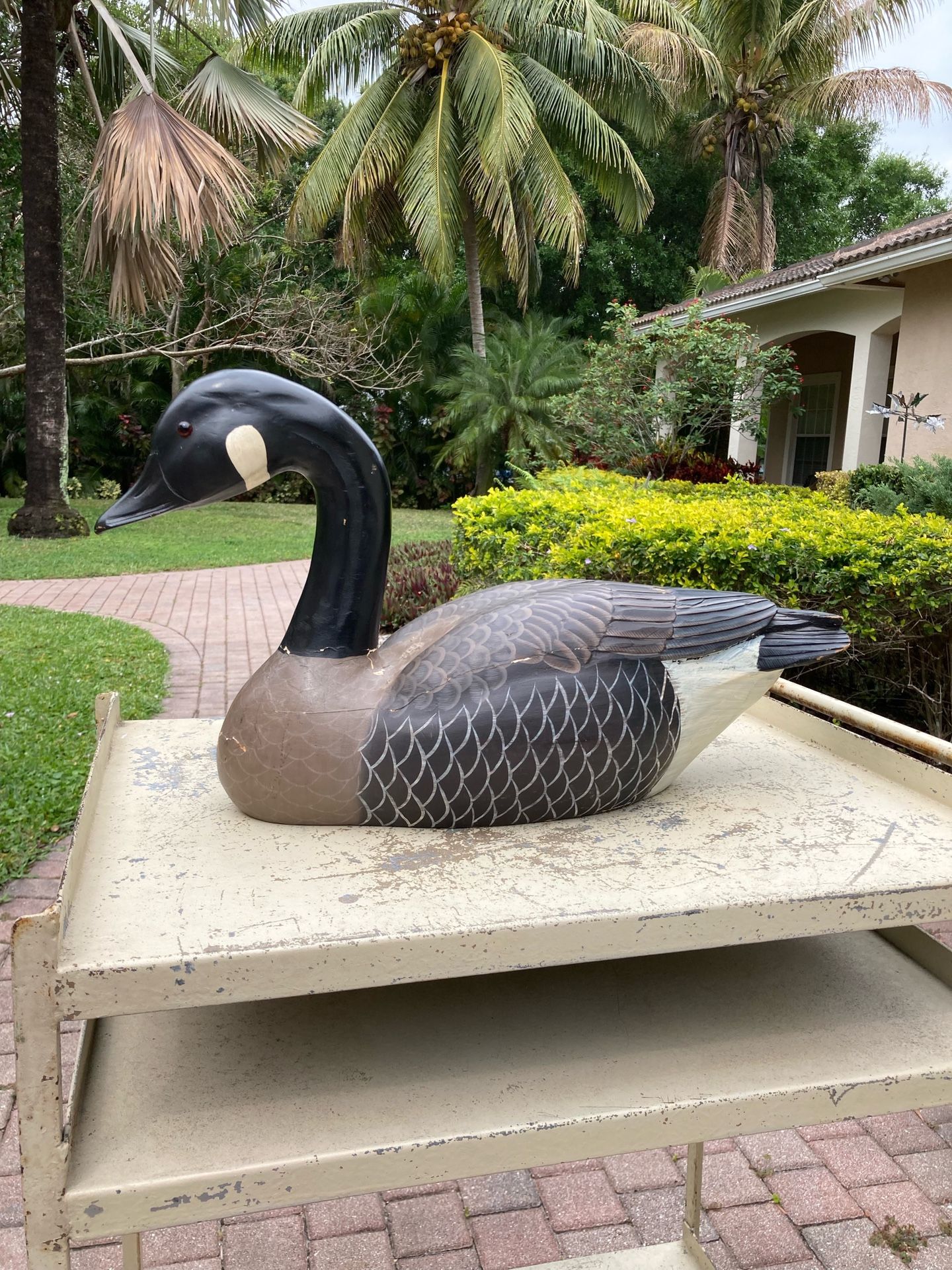 Antique Oriental Hand Carved And Painted Wooden Goose Duck Decoy