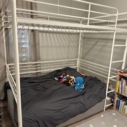 Full Size White Metal Loft Bed 
