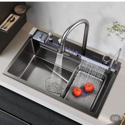 29" Black Drop-In Workstation Kitchen Sink With Faucet Single 