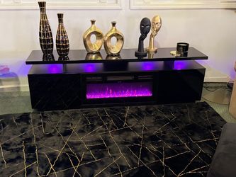 Black TV Stand / Fireplace / Heater / LEDS