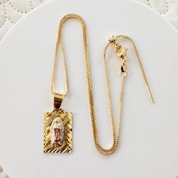 14K Gold Plated Our Lady Guadalupe Necklace. New