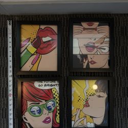 Set Of 4 Framed Graphic Comic Prints 