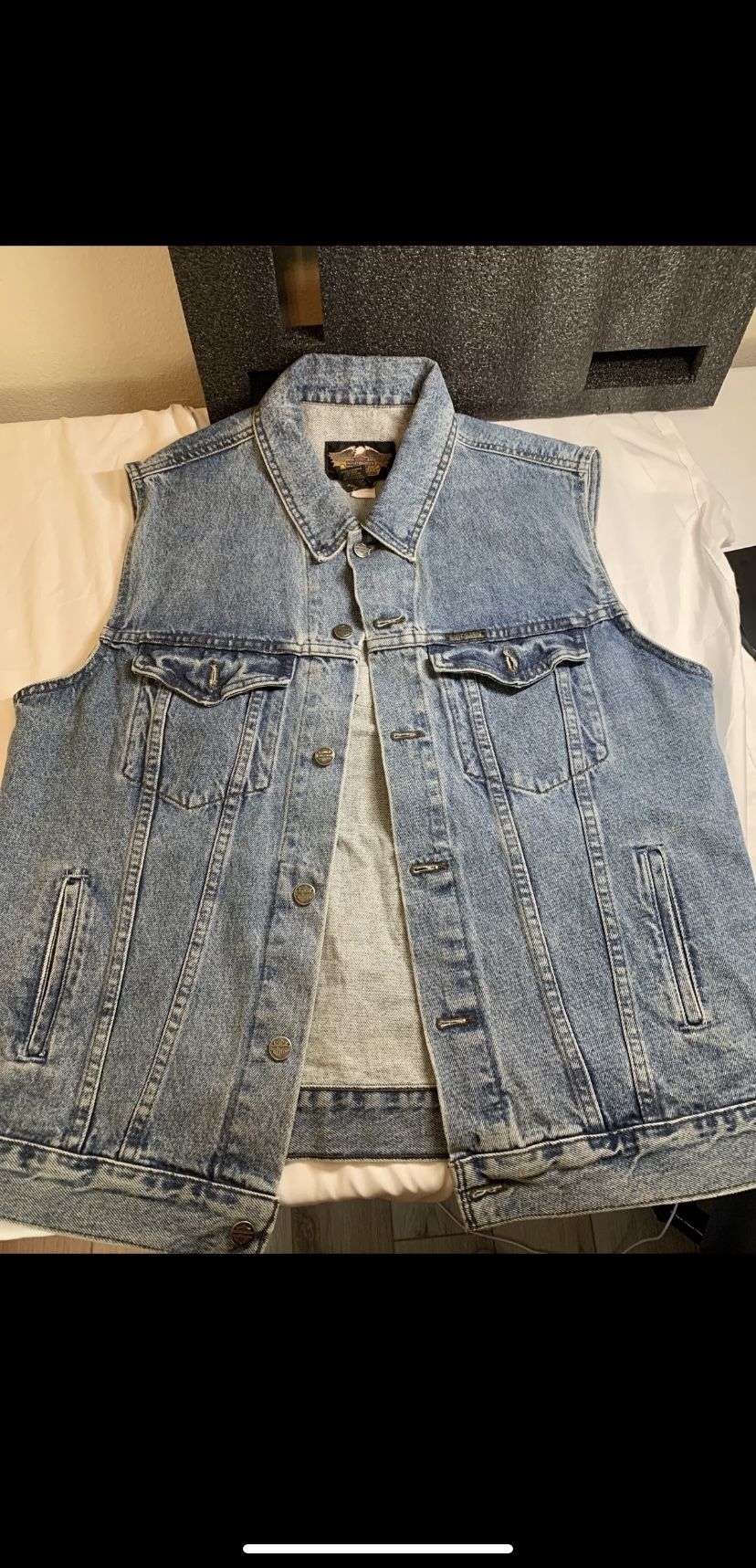 Vintage Harley Davidson Denim Vest Jacket Large W/Patches