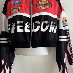 SHEIN Freedom Cropped Racing Bomber Jacket L