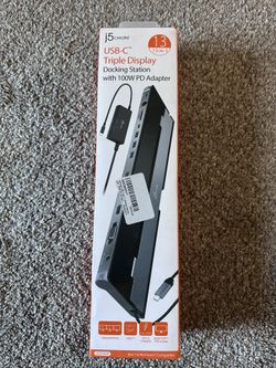 j5create USB Type C Docking Station with 100W PD Charger - Supports 3 Displays