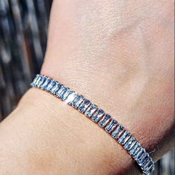 Baguette Cut Cubic Zirconia Sterling Silver Tennis Bracelet.