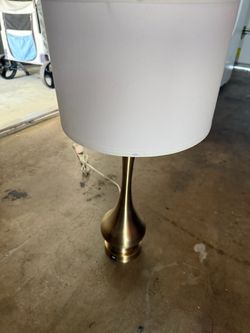 Brass Table Lamp with White Drum Shade
