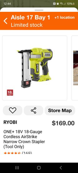Ryobi 18v 18gauge Narrow Crown Stapler 