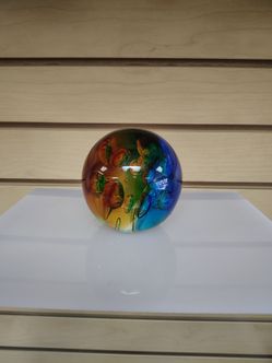 Decorative Glass Sphere Figurine / paper weight ( NEW ) bubbles. Blue / Green / Orange. Statuette.