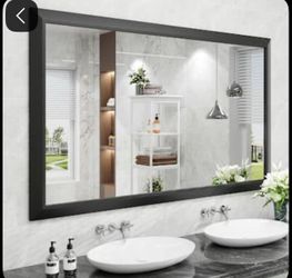 🆕 55 in. W x 36 in. H Rectangular Aluminum Alloy Framed and Tempered Glass Wall Bathroom Vanity Mirror in Matte Black