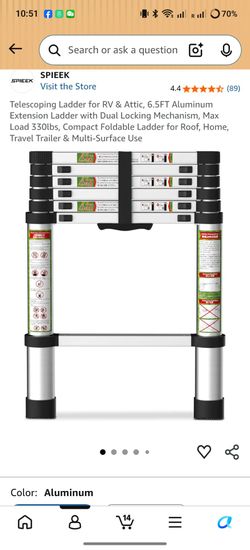 Telescoping Ladder for RV & Attic, 6.5FT Aluminum Extension Ladder with Dual Locking Mechanism, Max Load 330lbs, Compact Foldable Ladder for Roof, Hom