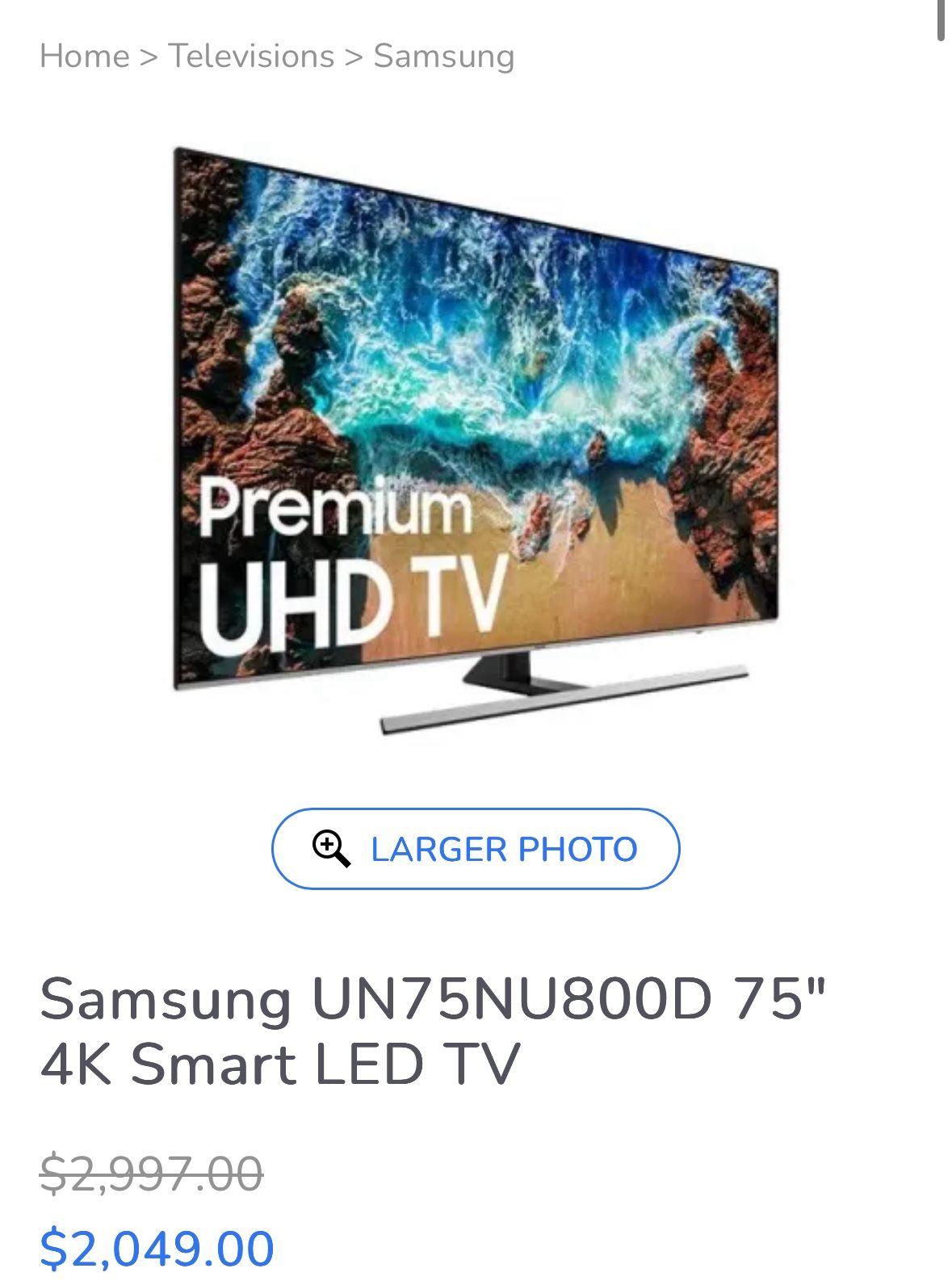 75 in 4K UHD Samsung TV