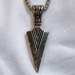 Long Silver Arrowhead Pendant With Chain