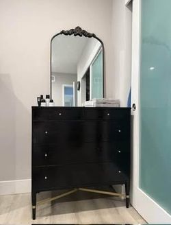 CB2 Connoisseur 34" Black Oak Wood 5-Drawer Dresser By Paul McCobb