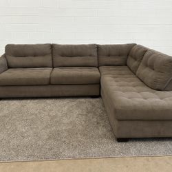 Suede L Shaped Sectional Grey Couch Tuffed 