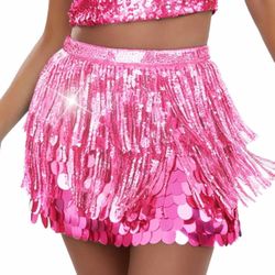 Unicra Gold Sequin Skirt Sparkly Fringe Skirt Glitter Belly Dance Hip Scarf for Women