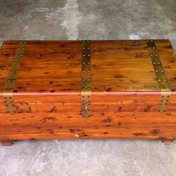Vintage Cedar Hope Chest Trunk with Brass Straps With Key 