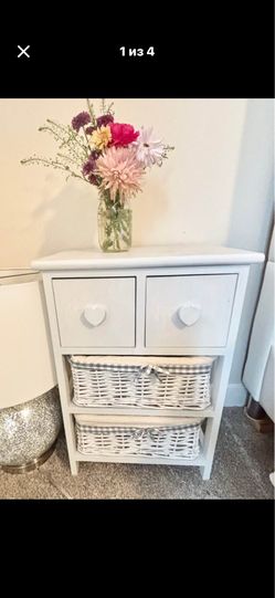 White bedside table with drawers