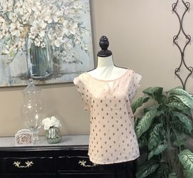 Pale Pink short flutter sleeve blouse with gold dot detail.